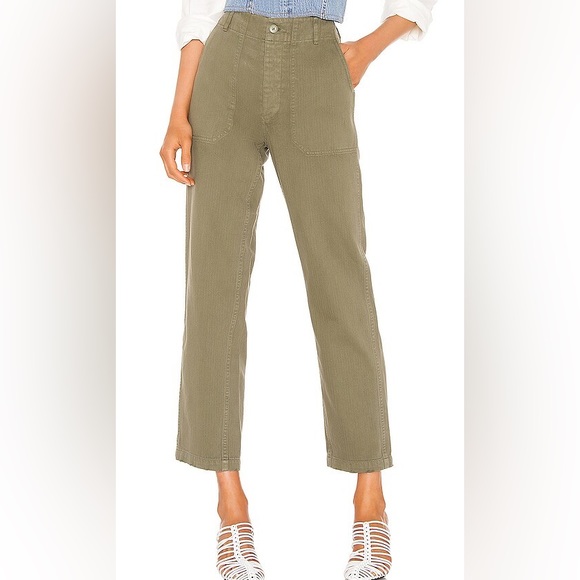 NWT RE/DONE 50s Military High Rise Olive Green Trouser Pants Size 28 - Picture 2 of 11